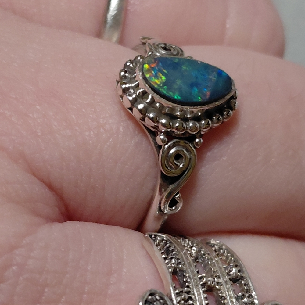Dainty Sterling Silver Australian Opal Ring Size 8 - Picture 8 of 15